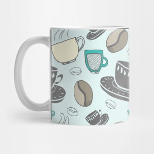 Coffee Pattern Blue and Grey Mug